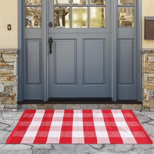 HOMEMONDE Red and White Buffalo Plaid Rug 275 x 43