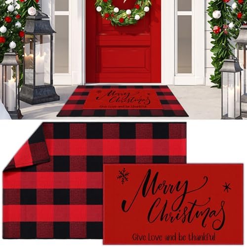 Timgle 2 Pcs Christmas Doormats and Plaid Rug Set