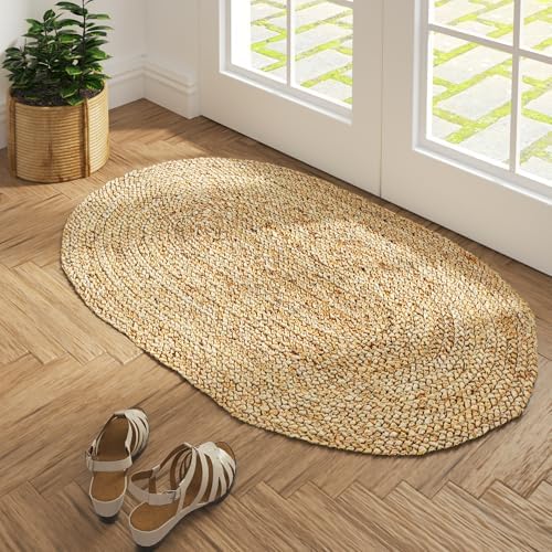 LR Home Natural Jute 2x3 Oval Area Rug for Farmhouse Decor