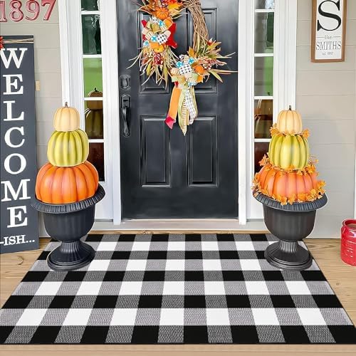 Black and White Buffalo Plaid 3x5 Rug Front Door Mat