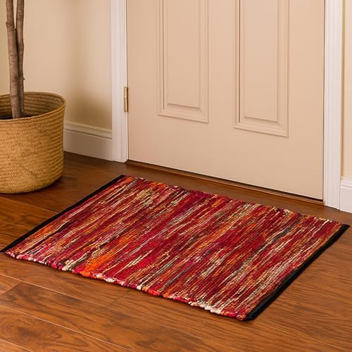 Ramanta Home Cotton Chindi Hand Woven Rug - 2x3 ft Multi Color Reversible Area Rug