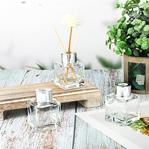 20 Piece Square Glass Diffuser Set with Silver Caps - Refillable for Essential Oils and Reed Sticks