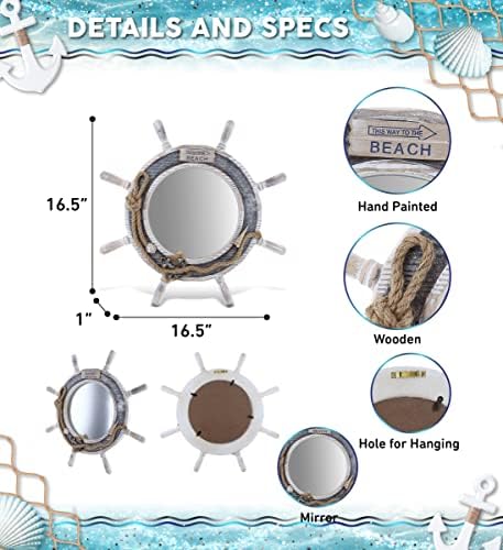 CoTa Global Silver Sea Ship Wheel Mirror Wall Decor