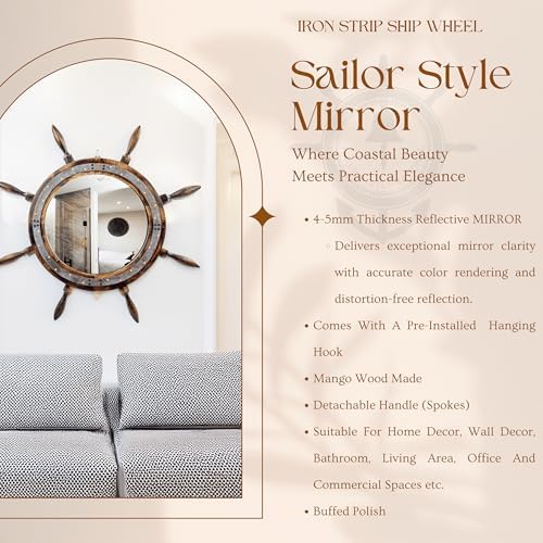 Nagina International 18 Inch Antique Rusted Mirror Ship Wheel
