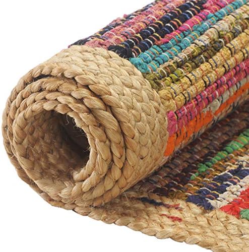 Multicolored Geometric Jute Bordered Accent Rug 2x3