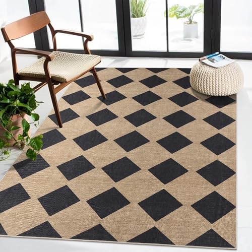 Zeeinx Checkered Jute Rug 3x5 Outdoor Indoor