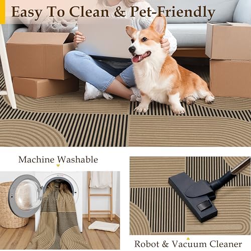 Modern Geometric Jute Inspired Non Slip Area Rug