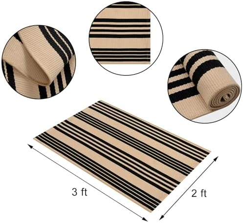 Tiveney 2 x 3 Front Door Mat Outdoor Entrance Entryway Rug Black Khaki Layered Doormats