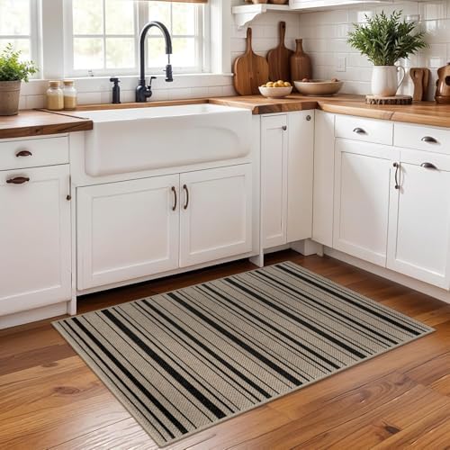 Easy Jute Striped Entryway Rug 2x3 Modern Indoor Outdoor Doormat