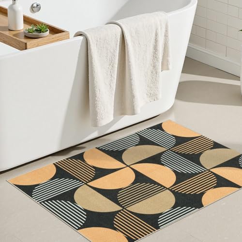 LEEVAN Easy Jute Small Rug Rainbow Geometric Design