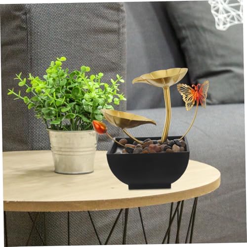Alipis Indoor Tabletop Fountain with Golden Lotus Leaf and LED Light