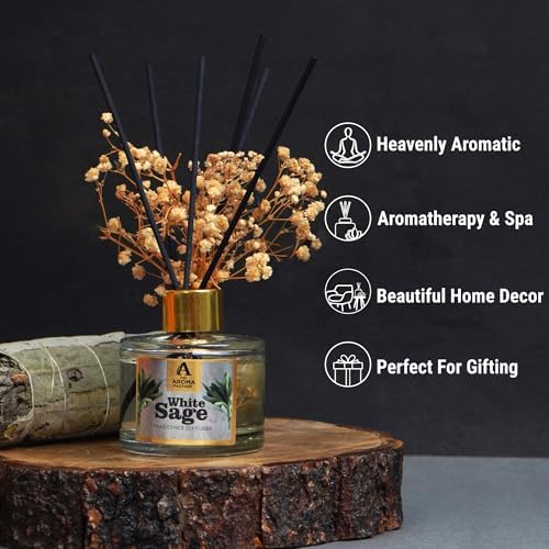 White Sage Reed Diffuser Set with Essential Oil and Preserved Flowers