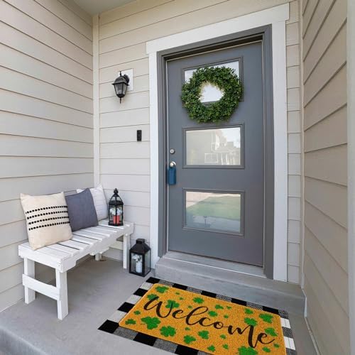 Fabbay 2 Pcs Fall Welcome Mat Buffalo Plaid Rug for Front Door