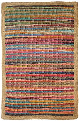Multicolored Geometric Jute Bordered Accent Rug 2x3