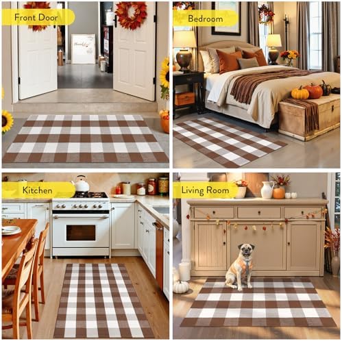 Uphome Buffalo Plaid Outdoor Rug 2x43 Brown Checkered Front Door Mat for Fall Decor