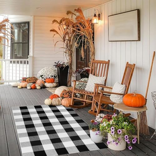 Generic Fall Outdoor Rug Front Porch Buffalo Plaid Doormat Black