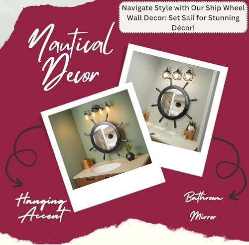 Nagina International 16 Inch Matte Black Ship Wheel Mirror