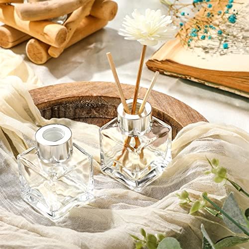 20 Piece Square Glass Diffuser Set with Silver Caps - Refillable for Essential Oils and Reed Sticks