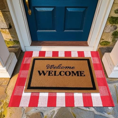 HOMEMONDE Red and White Buffalo Plaid Rug 275 x 43