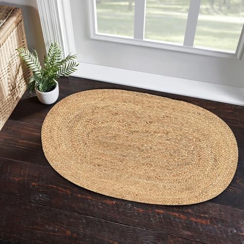 LR Home Natural Jute 2x3 Oval Area Rug for Farmhouse Decor