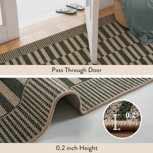Beeiva Striped Jute Rug 3x5 Non-Slip Outdoor Indoor Entryway Mat - Green