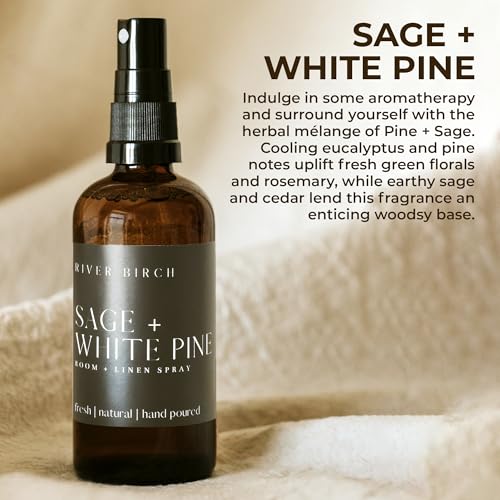 River Birch Luxury Linen Room Spray - Sage White Pine 4 oz Glass Bottle