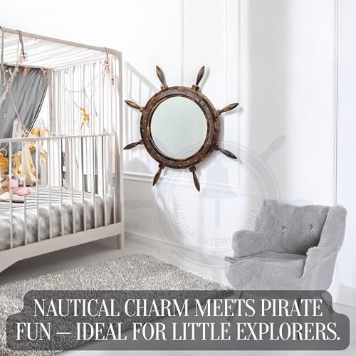 Nagina International 18 Inch Antique Rusted Mirror Ship Wheel