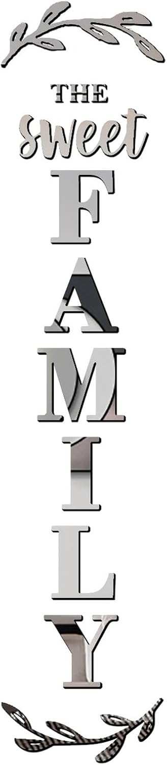 Home Wall Decor Family Letter Signs with Mirrors Stickers - Silver 68 X 18 in