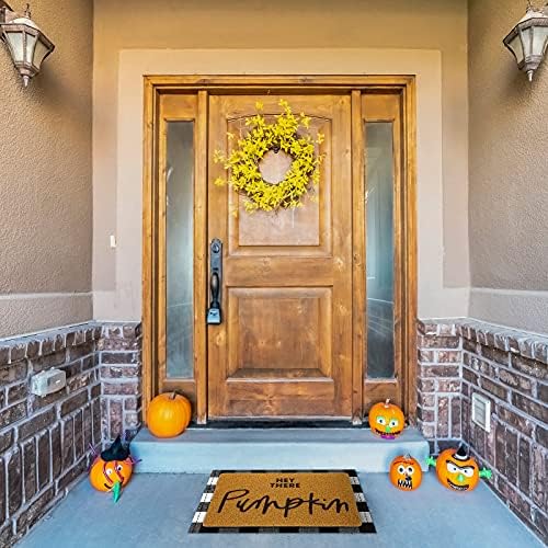 Fabbay 2 Pcs Fall Welcome Mat Halloween Decor Doormat Buffalo Plaid Rug for Front Door Porch Entryway