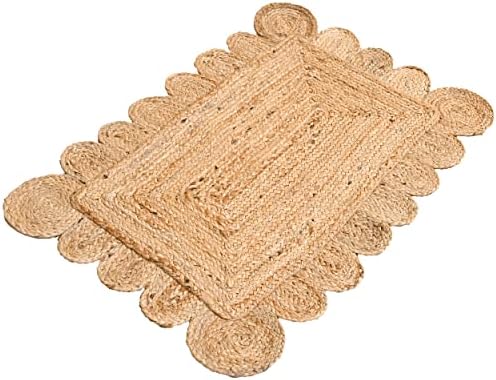 KLAVATE Scalloped Jute Area Rug 2x3 Feet