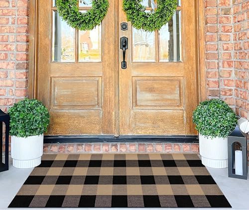 Black and Tan Plaid Front Porch Rug 2x43