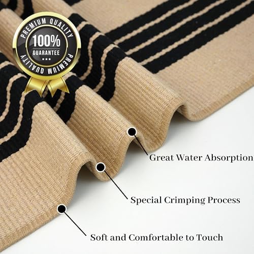 KOZYFLY Striped Front Door Mat 2x3 Ft Brown Black Cotton Washable Indoor Outdoor Rug