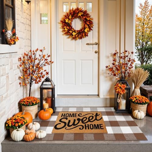 Uphome Buffalo Plaid Outdoor Rug 2x43 Brown Checkered Front Door Mat for Fall Decor