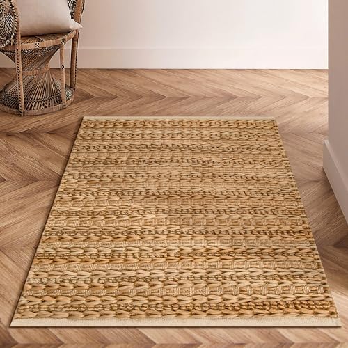 Handmade Jute Cotton Rug 2x3 Ft Reversible Farmhouse Decor