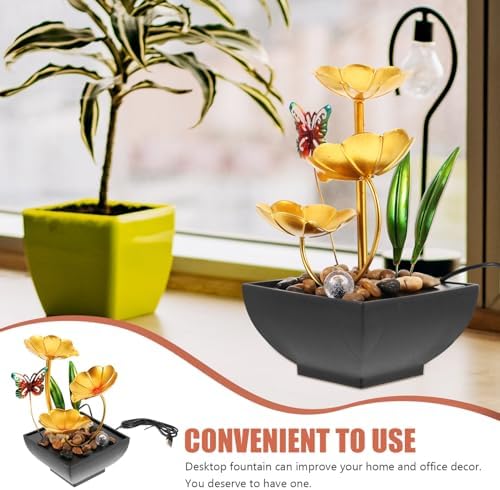 Unomor Tabletop Fountain Waterfall Ornament Elegant Indoor Water Feature USB Powered for Office Decor