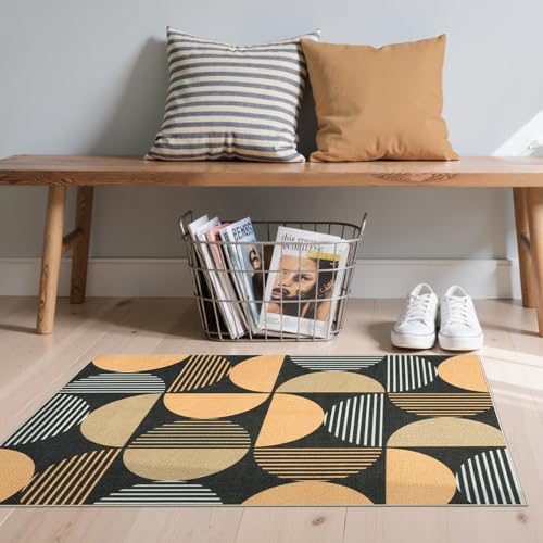 LEEVAN Easy Jute Small Rug Rainbow Geometric Design