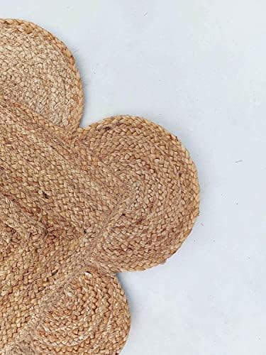 Jute Area Rug 2 x 3 Scalloped Pattern Natural