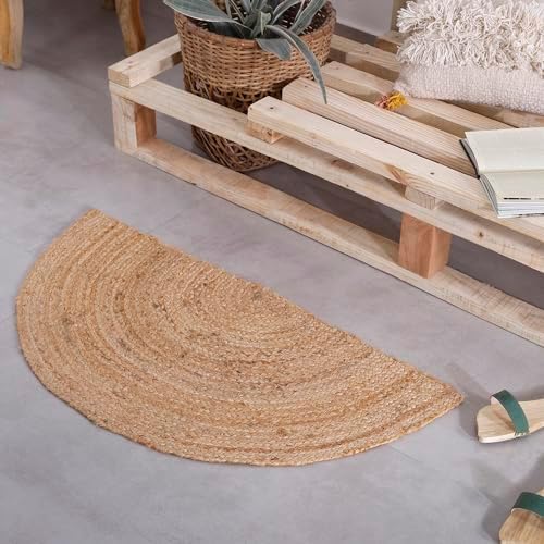 Handwoven Jute Half Moon Entryway Rug 18x36 inch
