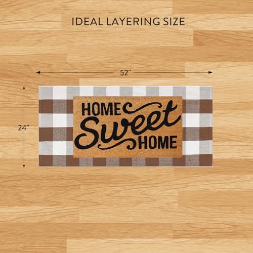 Uphome Buffalo Plaid Outdoor Rug 2x43 Brown Checkered Front Door Mat for Fall Decor