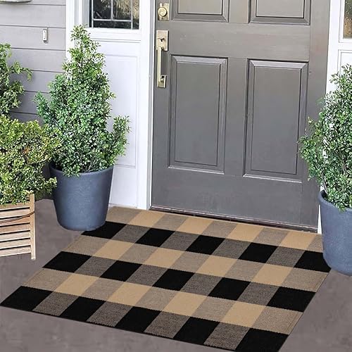 Checkered Front Door Mat 24x35 Buffalo Plaid Rug