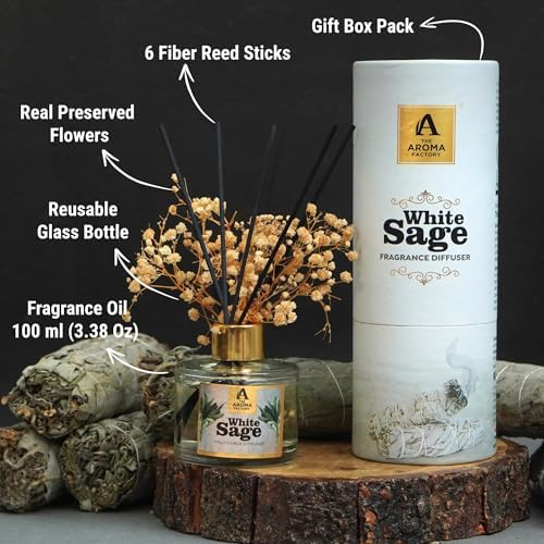 White Sage Reed Diffuser Set with Essential Oil and Preserved Flowers