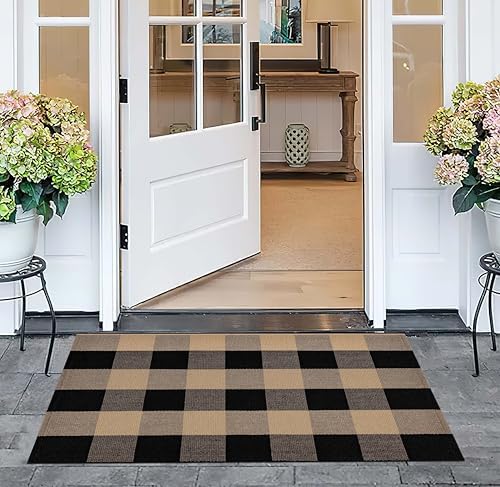 Checkered Front Door Mat 24x35 Buffalo Plaid Rug