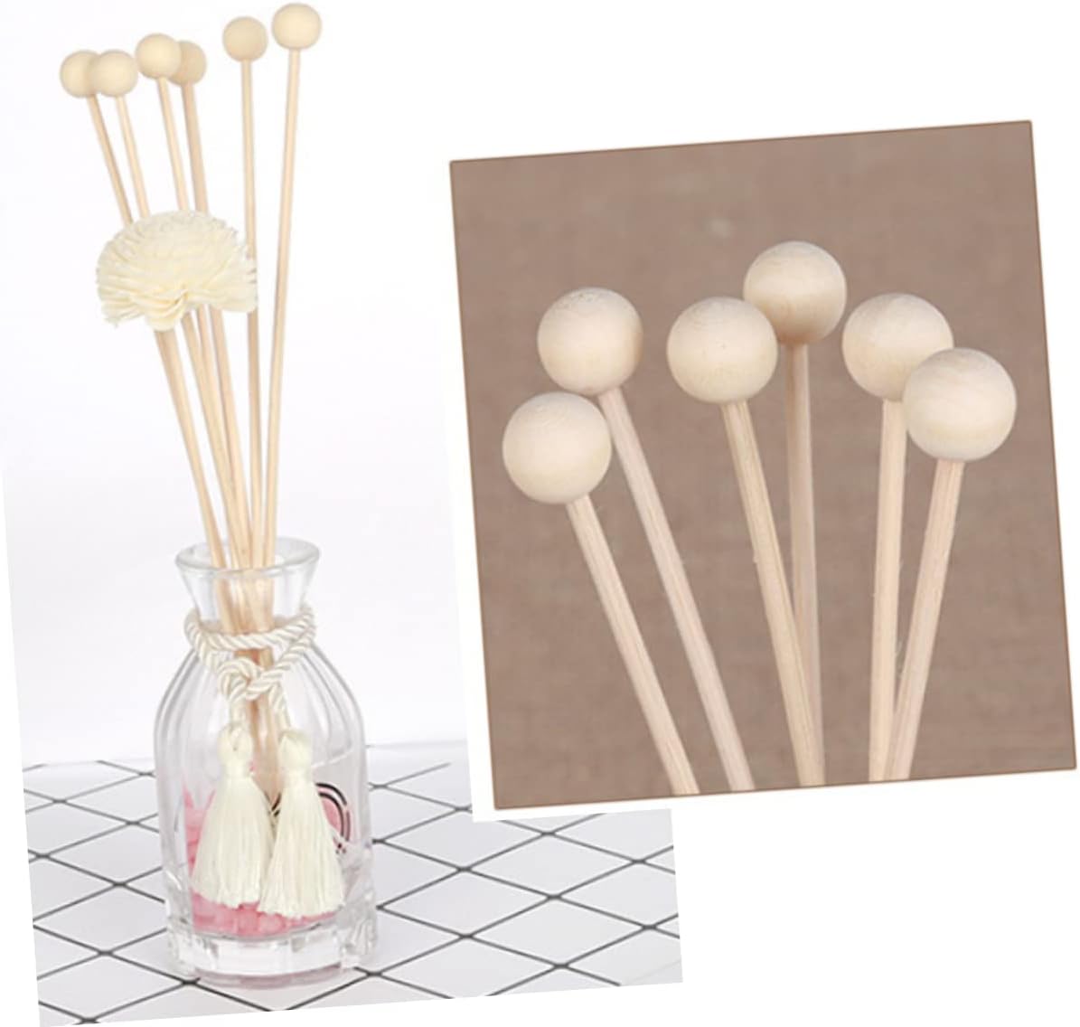 Zerodeko 10pcs Natural Rattan Diffuser Sticks with Wooden Bead Reeds for Home Fragrance