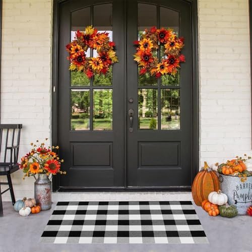 Generic Fall Outdoor Rug Front Porch Buffalo Plaid Doormat Black