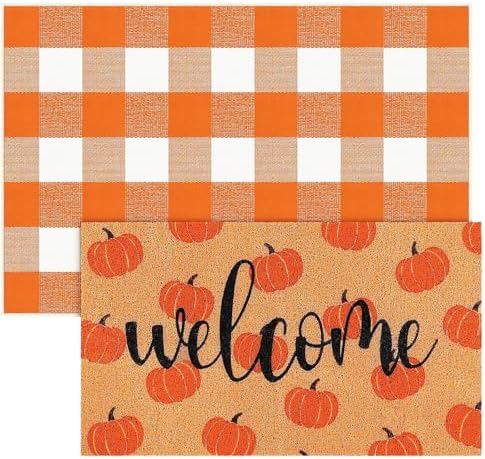 2 Pcs Fall Pumpkin Welcome Doormat Set