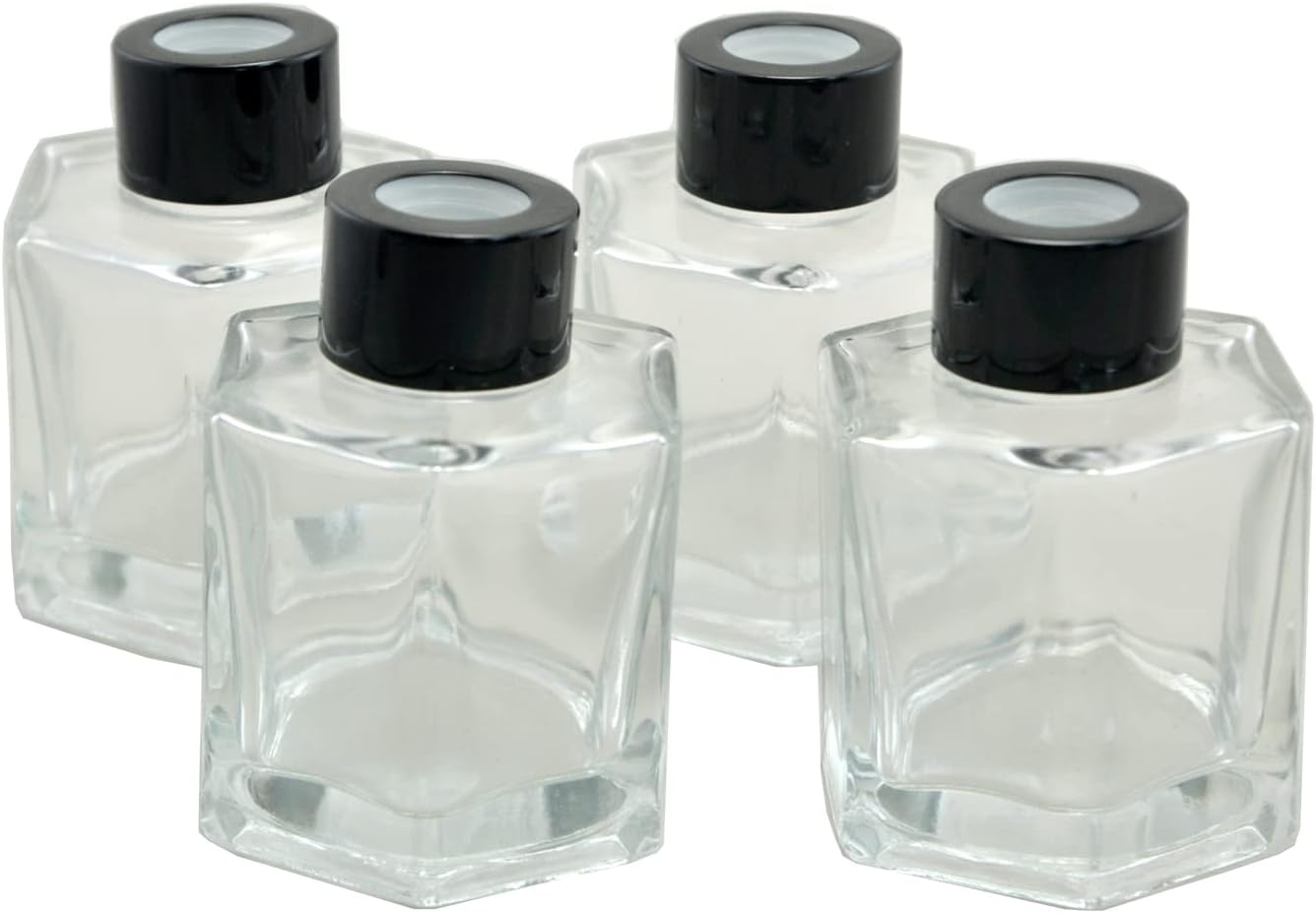 Set of 4 Hexagon Glass Essential Oil Bottles with Black Caps