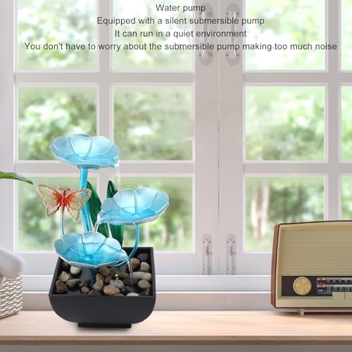 Tabletop Fountain with LED Light and USB Pump for Home Office Decor