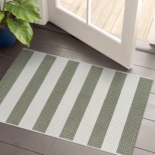 LEEVAN Door Mat Outdoor Front Porch Rug Green White
