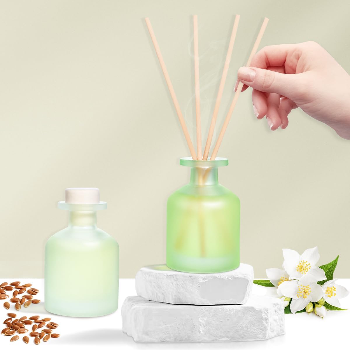 Jasmine Lily Linen Essential Oil Reed Diffuser Set 2 Pack