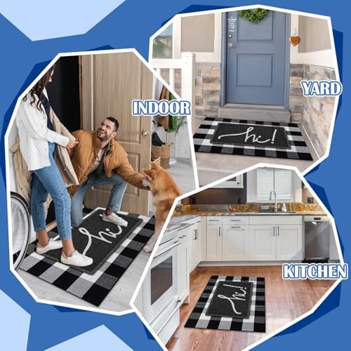 Geelin 2 Pcs Front Door Mats Buffalo Checkered Rug for Indoor Outdoor Entrance Decor